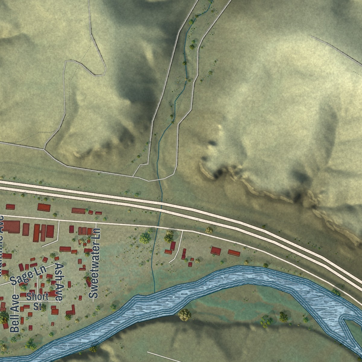 Second close-up of the map of James Town, Wyoming print showing more streets and buildings