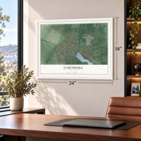 Jamesburg, New Jersey map, 18 x 24 inch print in a white frame in a home office