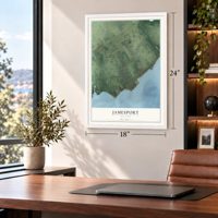 Jamesport, New York map, 18 x 24 inch print in a white frame in a home office