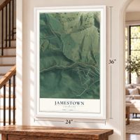 Jamestown, Colorado map, 24 x 36 inch print in a white frame by a staircase