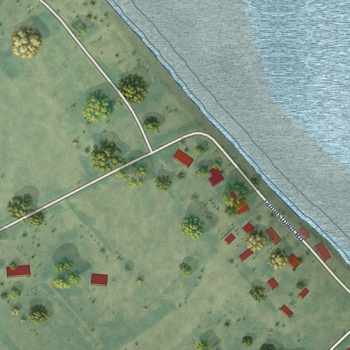Second close-up of the map of Jamestown, Washington print showing more streets and buildings