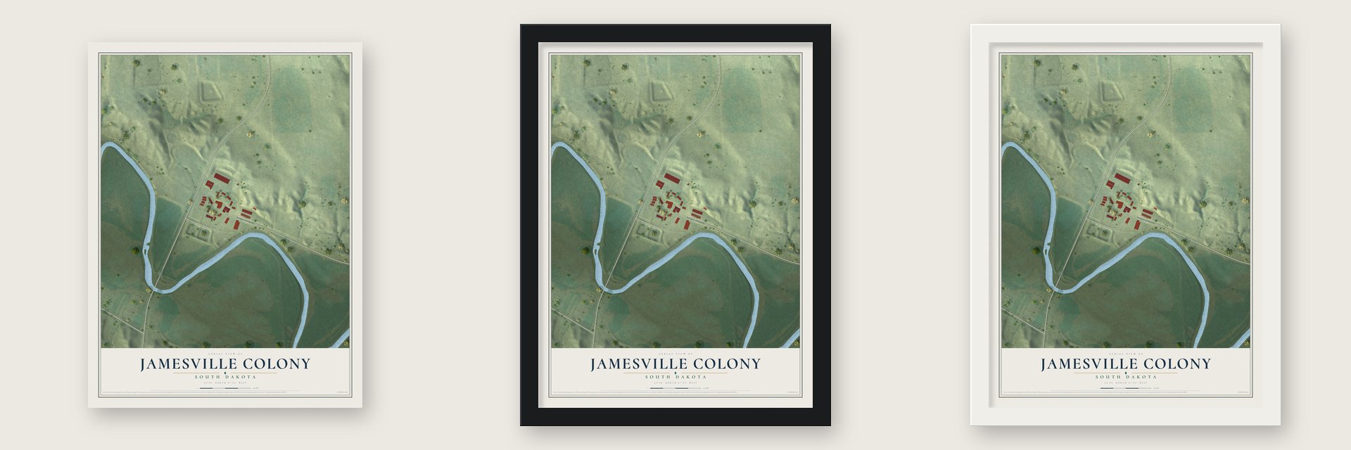 Jamesville Colony, South Dakota map unframed, in a black wood frame and in a white wood frame