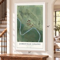 Jamesville Colony, South Dakota map, 24 x 36 inch print in a white frame by a staircase