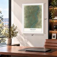 Jarales, New Mexico map, 18 x 24 inch print in a white frame in a home office