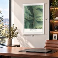 Jarbidge, Nevada map, 18 x 24 inch print in a white frame in a home office