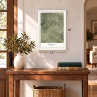 Jarrell, Texas map, 12 x 18 inch print in a white frame in an entryway