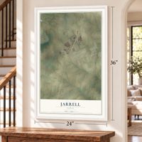 Jarrell, Texas map, 24 x 36 inch print in a white frame by a staircase