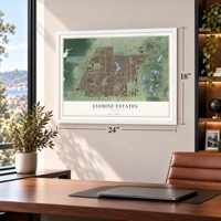 Jasmine Estates, Florida map, 18 x 24 inch print in a white frame in a home office