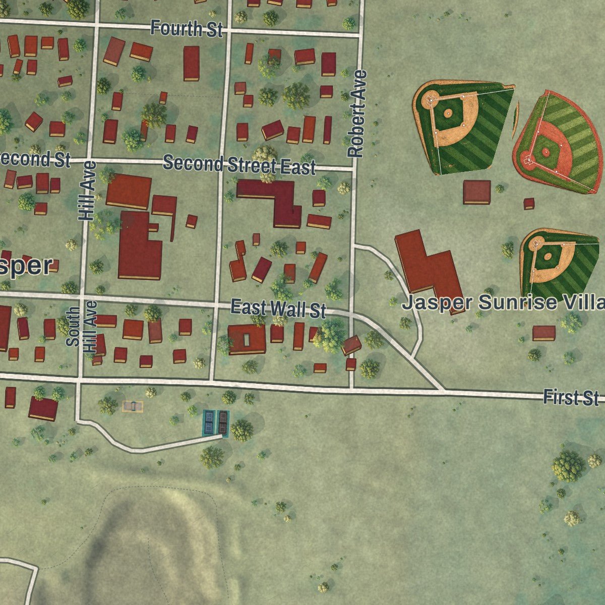 Second close-up of the map of Jasper, Minnesota print showing more streets and buildings