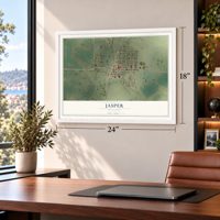 Jasper, Minnesota map, 18 x 24 inch print in a white frame in a home office