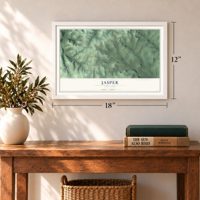 Jasper, New York map, 12 x 18 inch print in a white frame in an entryway