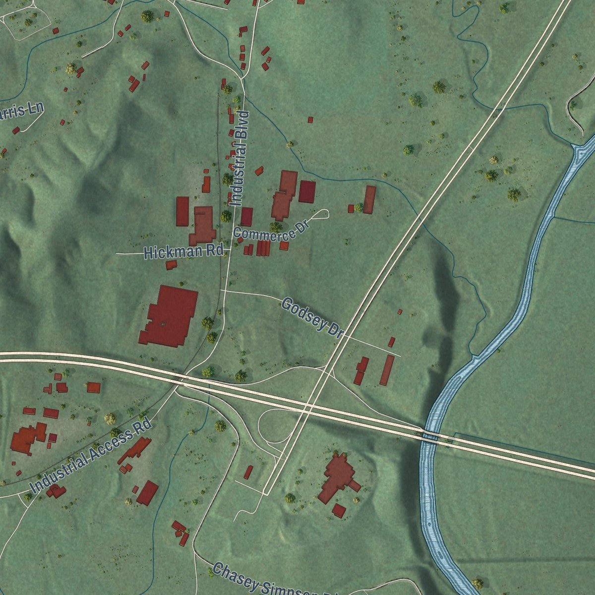 Second close-up of the map of Jasper, Tennessee print showing more streets and buildings
