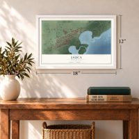Jauca, Puerto Rico map, 12 x 18 inch print in a white frame in an entryway