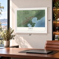 Jauca, Puerto Rico map, 18 x 24 inch print in a white frame in a home office