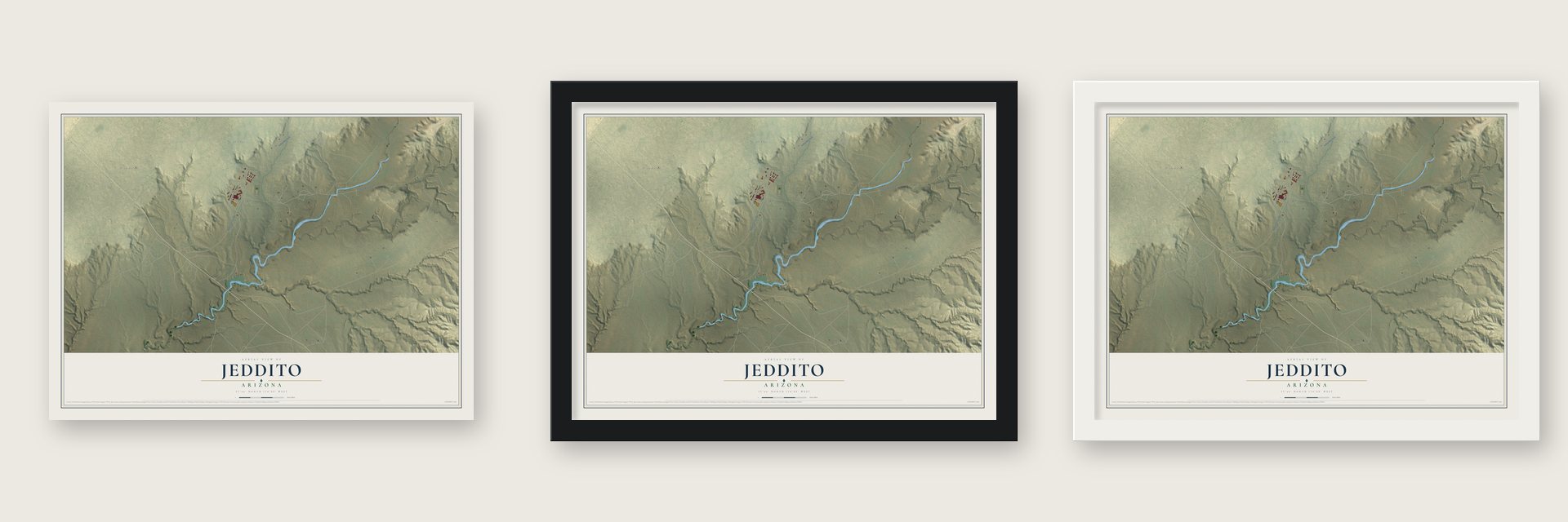 Jeddito, Arizona map unframed, in a black wood frame and in a white wood frame