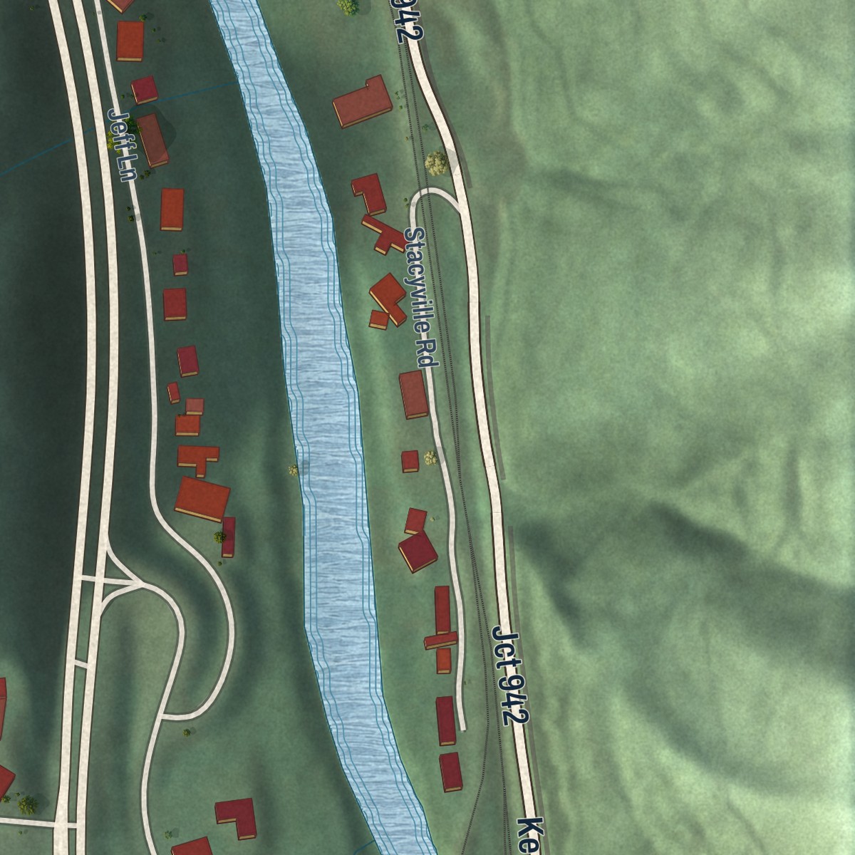 Second close-up of the map of Jeff, Kentucky print showing more streets and buildings