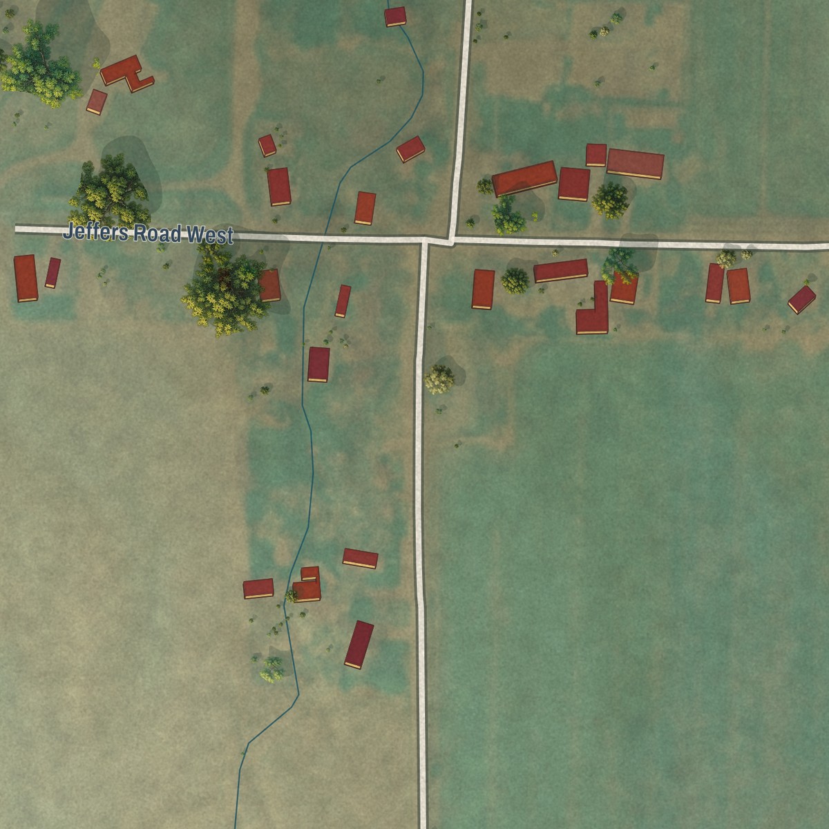 Second close-up of the map of Jeffers, Montana print showing more streets and buildings