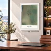 Jeffers, Montana map, 18 x 24 inch print in a white frame in a home office