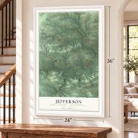 Jefferson, Berks County, Pennsylvania map, 24 x 36 inch print in a white frame by a staircase