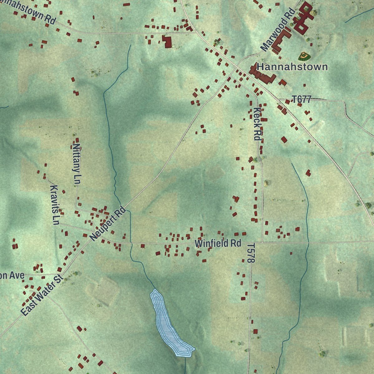 Second close-up of the map of Jefferson, Butler County, Pennsylvania print showing more streets and buildings