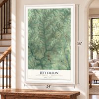 Jefferson, Butler County, Pennsylvania map, 24 x 36 inch print in a white frame by a staircase