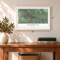 Jefferson City, Missouri map, 12 x 18 inch print in a white frame in an entryway