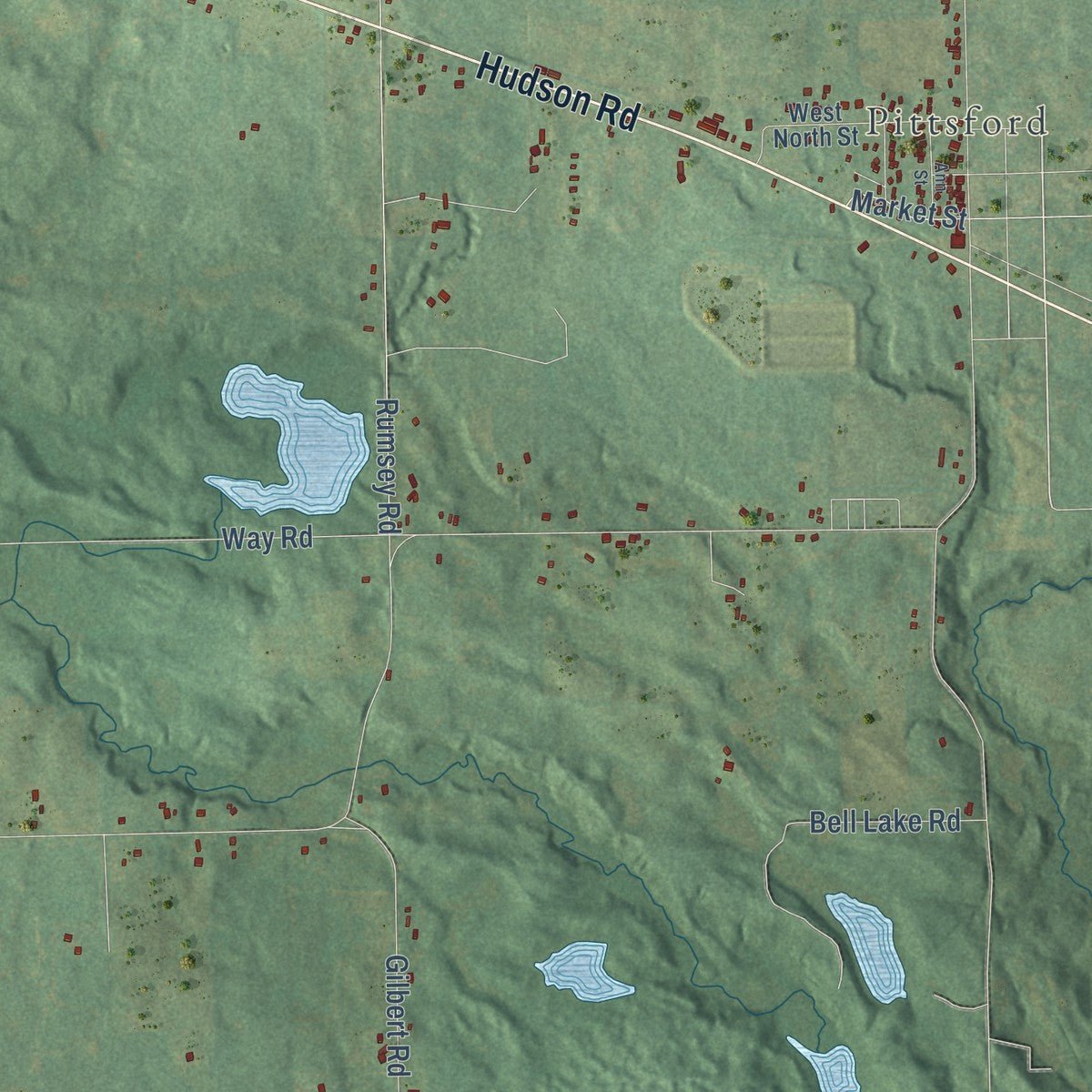 Second close-up of the map of Jefferson, Hillsdale County, Michigan print showing more streets and buildings