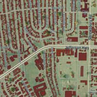 Second close-up of the map of Jefferson, Louisiana print showing more streets and buildings