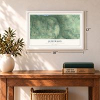 Jefferson, Mercer County, Pennsylvania map, 12 x 18 inch print in a white frame in an entryway