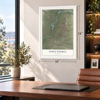 Jemez Pueblo, New Mexico map, 18 x 24 inch print in a white frame in a home office