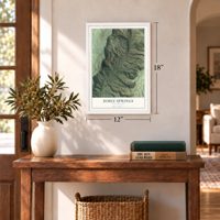 Jemez Springs, New Mexico map, 12 x 18 inch print in a white frame in an entryway