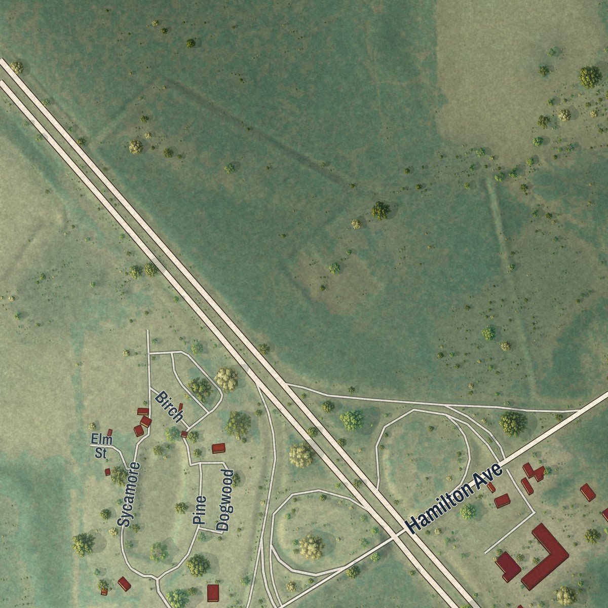 Second close-up of the map of Jennings, Florida print showing more streets and buildings