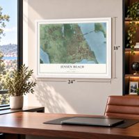 Jensen Beach, Florida map, 18 x 24 inch print in a white frame in a home office