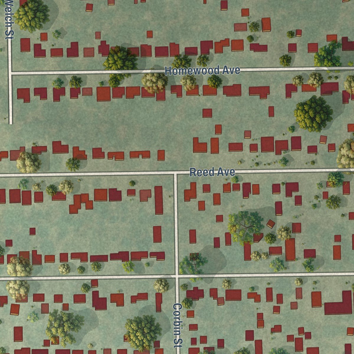 Second close-up of the map of Jerome, Illinois print showing more streets and buildings