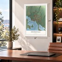 Jeromesville, Ohio map, 18 x 24 inch print in a white frame in a home office
