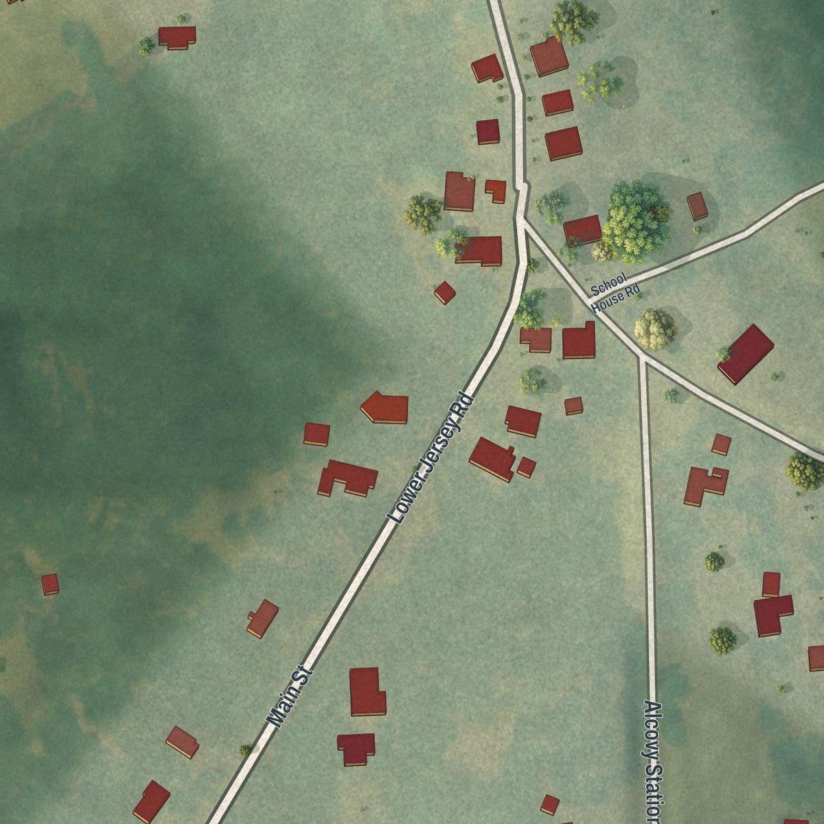 Second close-up of the map of Jersey, Georgia print showing more streets and buildings
