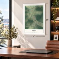 Jersey, Georgia map, 18 x 24 inch print in a white frame in a home office