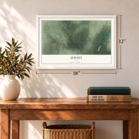 Jersey, Ohio map, 12 x 18 inch print in a white frame in an entryway