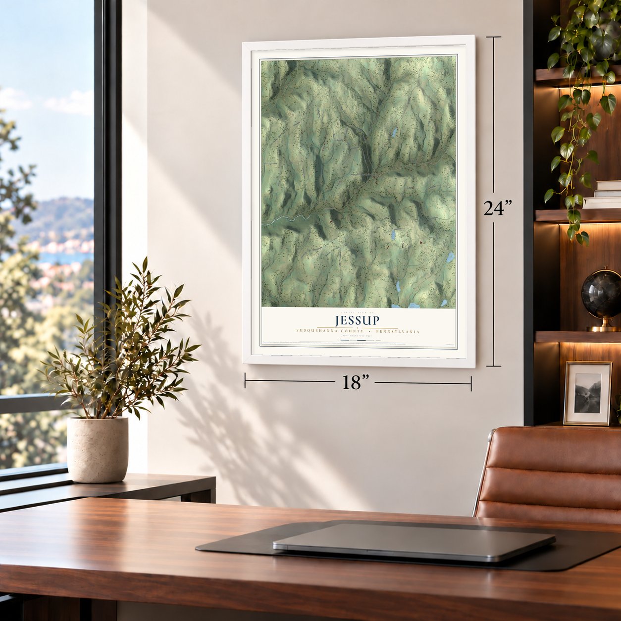 Jessup, Susquehanna County, Pennsylvania map, 18 x 24 inch print in a white frame in a home office