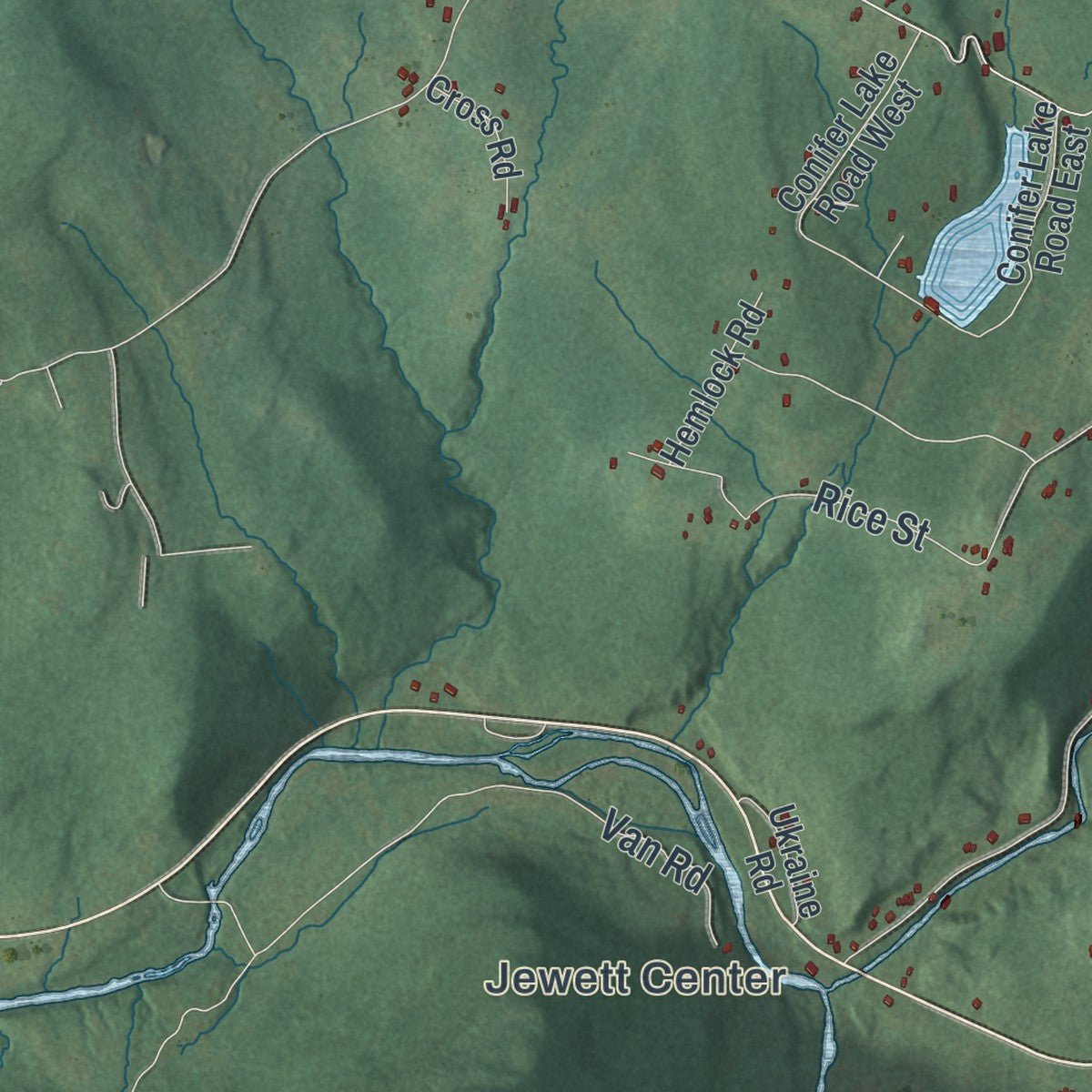 Second close-up of the map of Jewett, New York print showing more streets and buildings