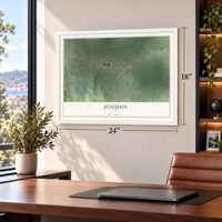 Joaquin, Texas map, 18 x 24 inch print in a white frame in a home office