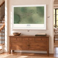 Joes, Colorado map, 24 x 36 inch print in a white frame above a dresser by a staircase