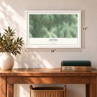 Joffre, Pennsylvania map, 12 x 18 inch print in a white frame in an entryway