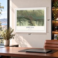 John Day, Oregon map, 18 x 24 inch print in a white frame in a home office