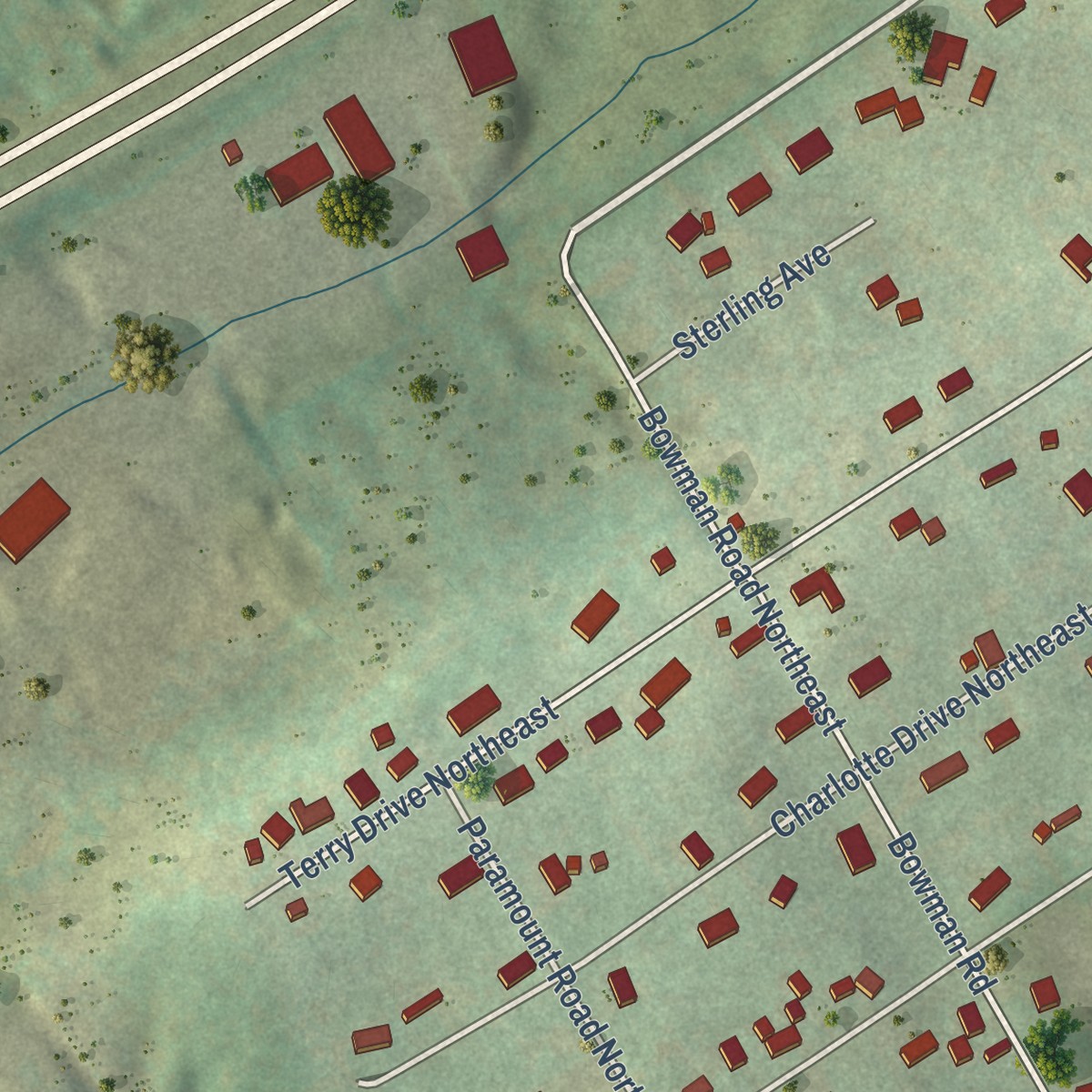 Second close-up of the map of John Sevier, Tennessee print showing more streets and buildings