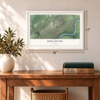 John Sevier, Tennessee map, 12 x 18 inch print in a white frame in an entryway