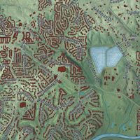 Second close-up of the map of Johns Creek, Georgia print showing more streets and buildings