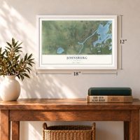 Johnsburg, Illinois map, 12 x 18 inch print in a white frame in an entryway