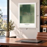 Johnson, Minnesota map, 18 x 24 inch print in a white frame in a home office