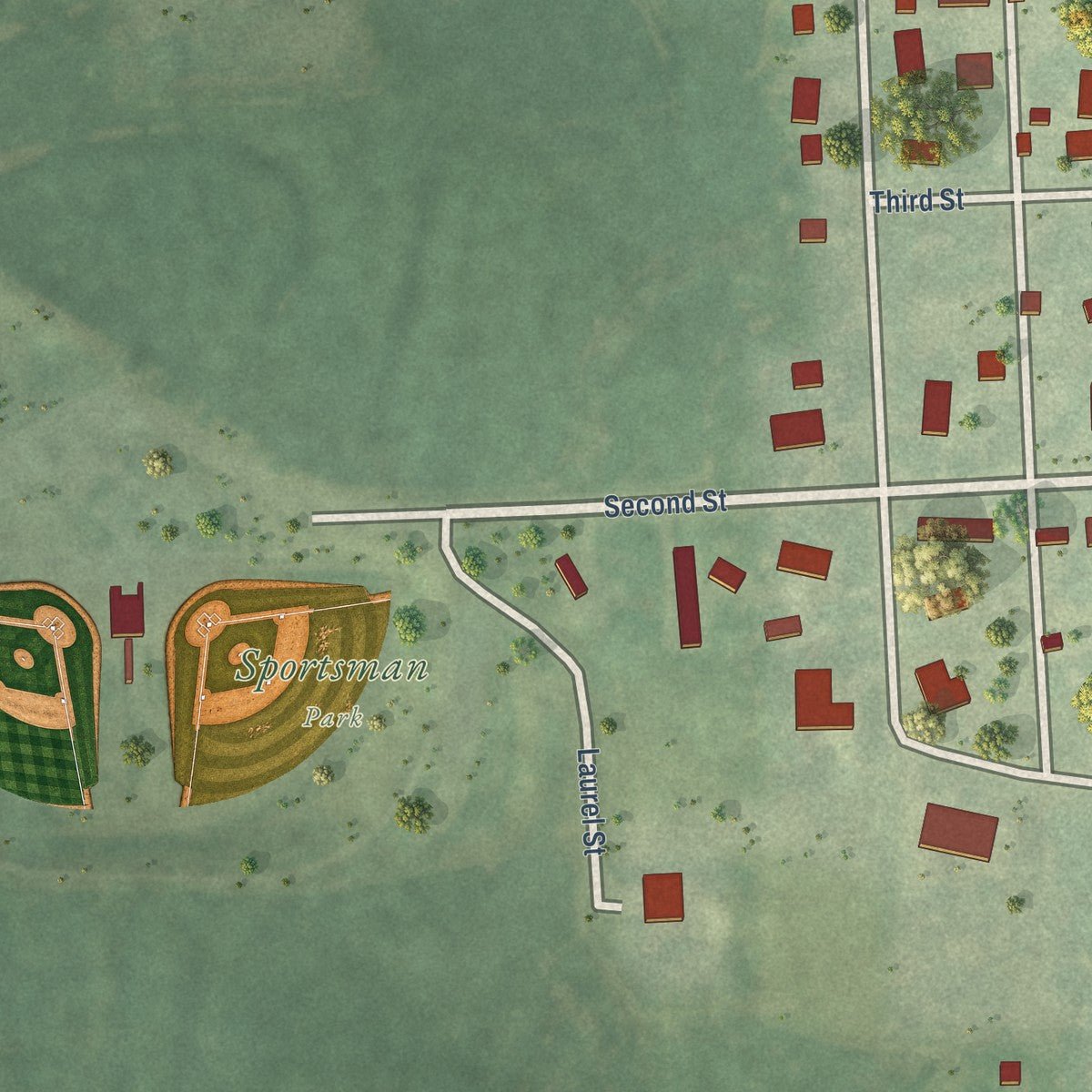Second close-up of the map of Johnson, Nebraska print showing more streets and buildings